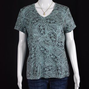 Croft & Barrow M 100% Cotton Mint Green with Paisley Print Short Sleeve Top